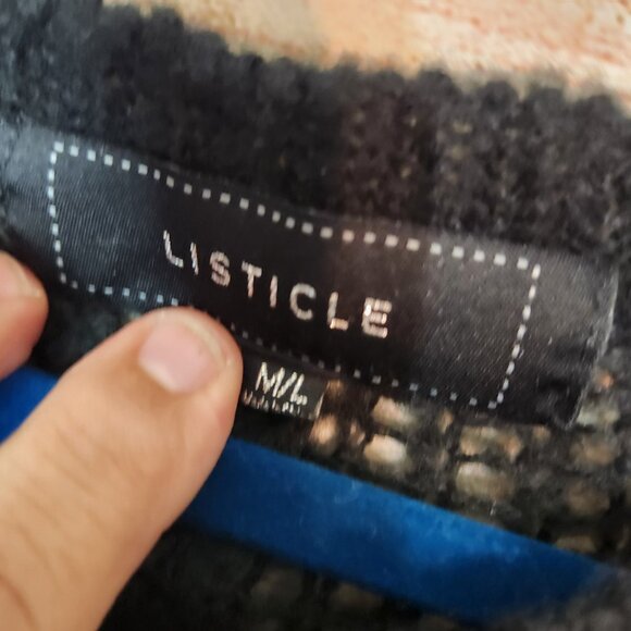 Listicle Black Gray Color Block Chunky Knit Pullover Sweater Women's Size M/L - Picture 9 of 14